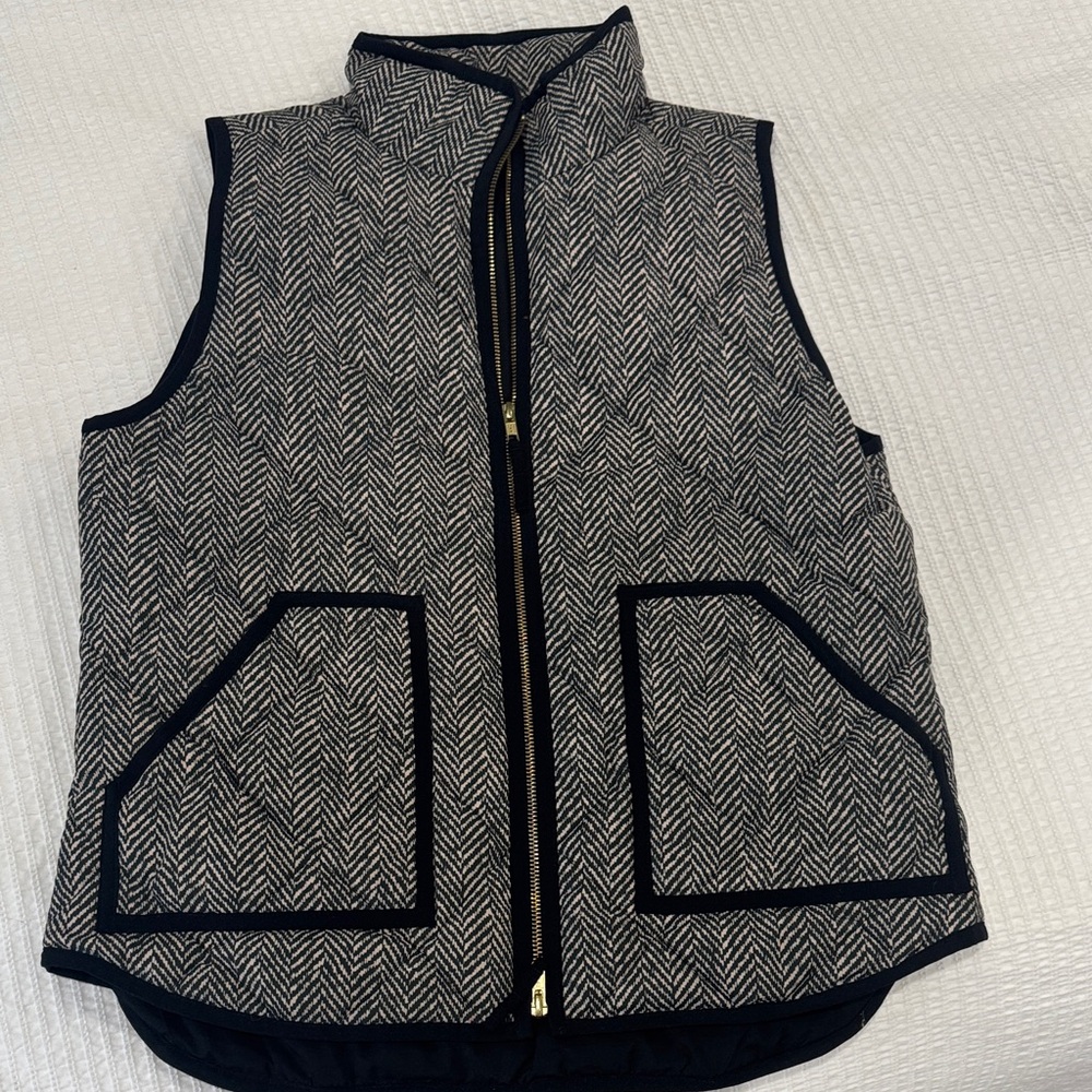 J. Crew Factory Herringbone Quilted Vest with Black Trim